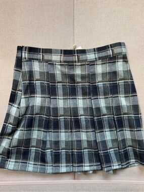 Fashion Nova Plaid Skater Mini Skirt in Gray, Navy, and Brown